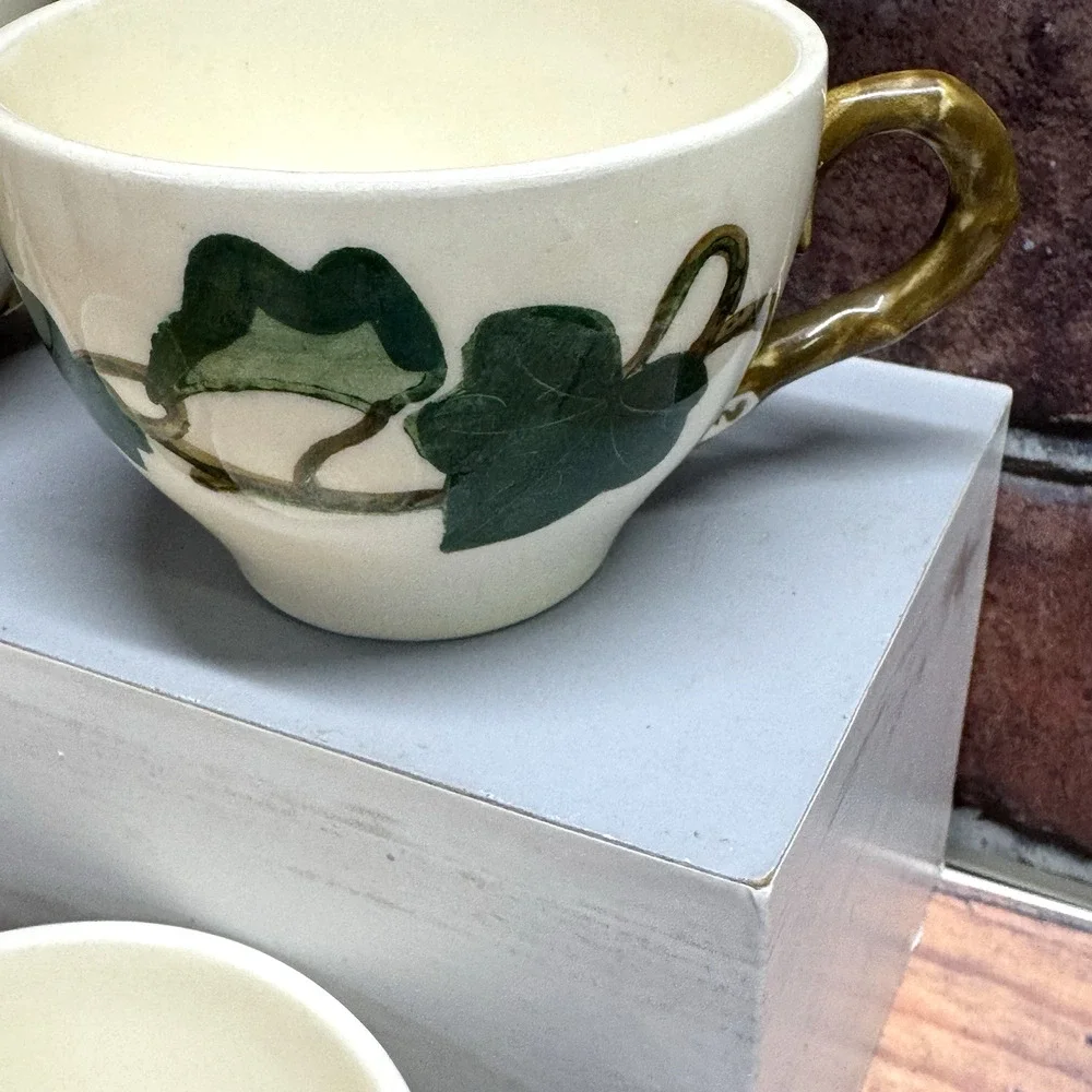 4‎ Vtg Poppytrail Metlox California Ivy Tea or Coffee Cups Hand Painted 1950 MCM